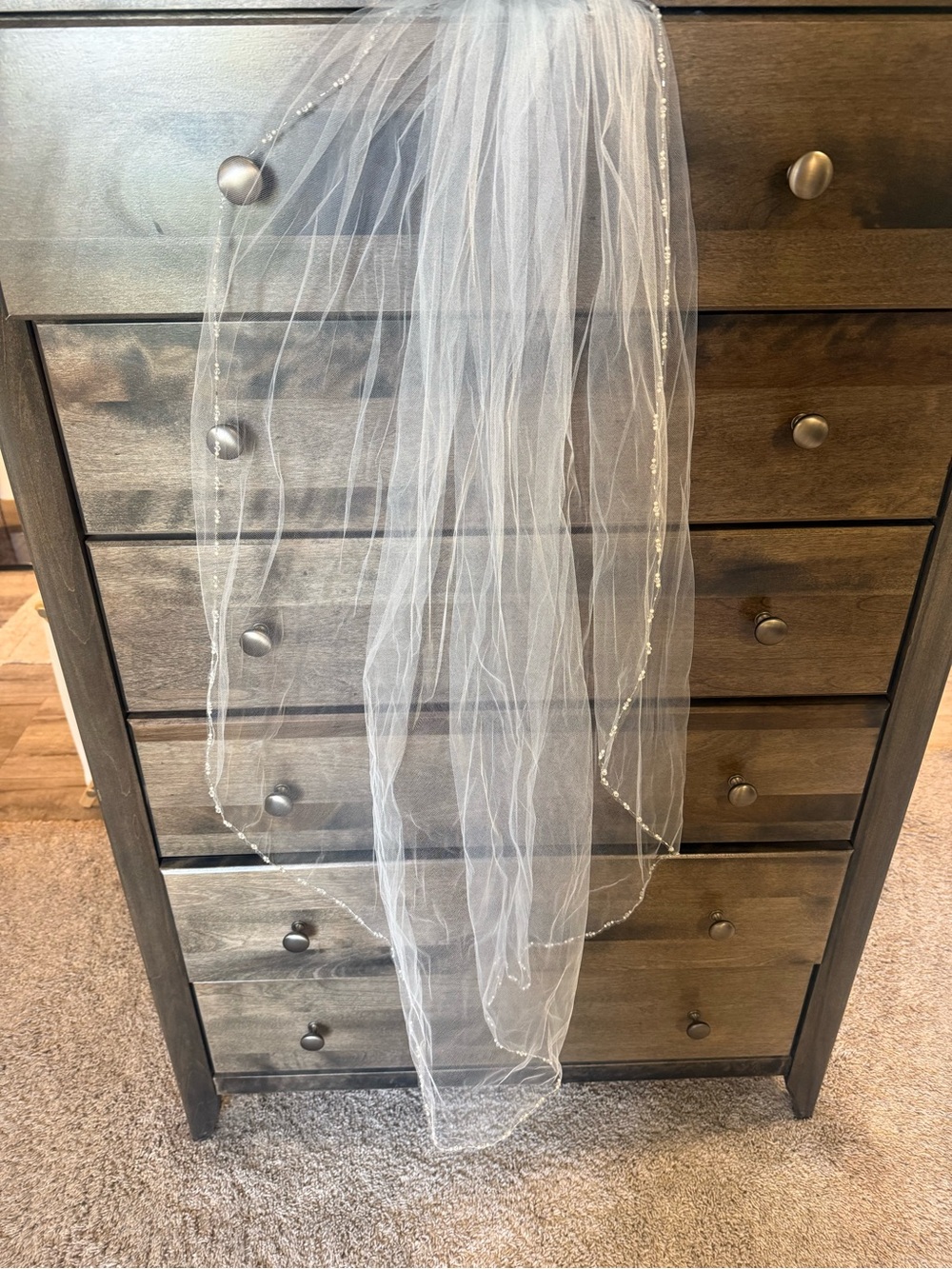 Sheer White Wedding Veil with Beaded Edge